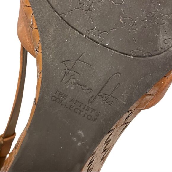 FRANCO SARTO Cognac Leather Square Toe Wedge Summer Sandals 11.5 - Picture 10 of 12